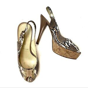 Bruno Magli Snakeskin Peep Toe Slingback Chunky Platform Heels